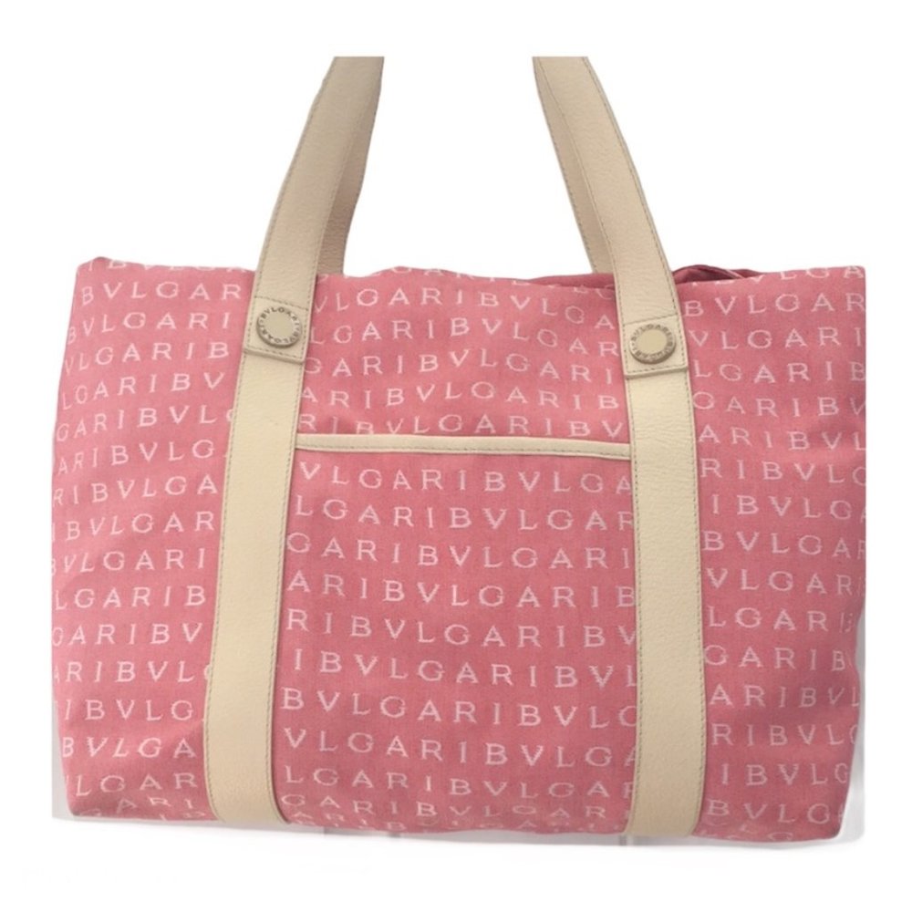 BVLGARI MAEREA Pink/Coral Leather Trim Satchel - Picture 2 of 13